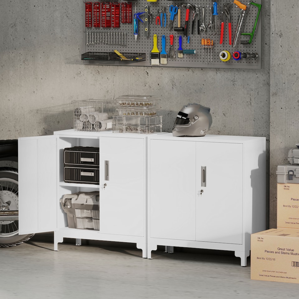 image 1 of HOMCOM Lockable Metal Filing Cabinet, 2-Tier Storage Cupboard | White | White | 80 x 35 x 91 cm