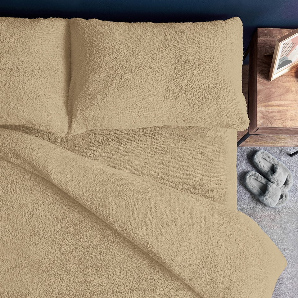 image 1 of Silentnight Teddy Fleece Duvet Cover and Pillowcase Set, Natural Beige, Single