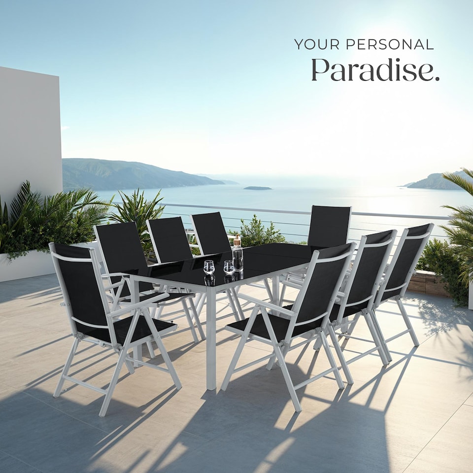 image 1 of Garden Table and Chairs Pompeii - for 8 people, aluminium frame, adjustable backrests | Silver | silver | 189 x 90 x 72,70 cm | 1