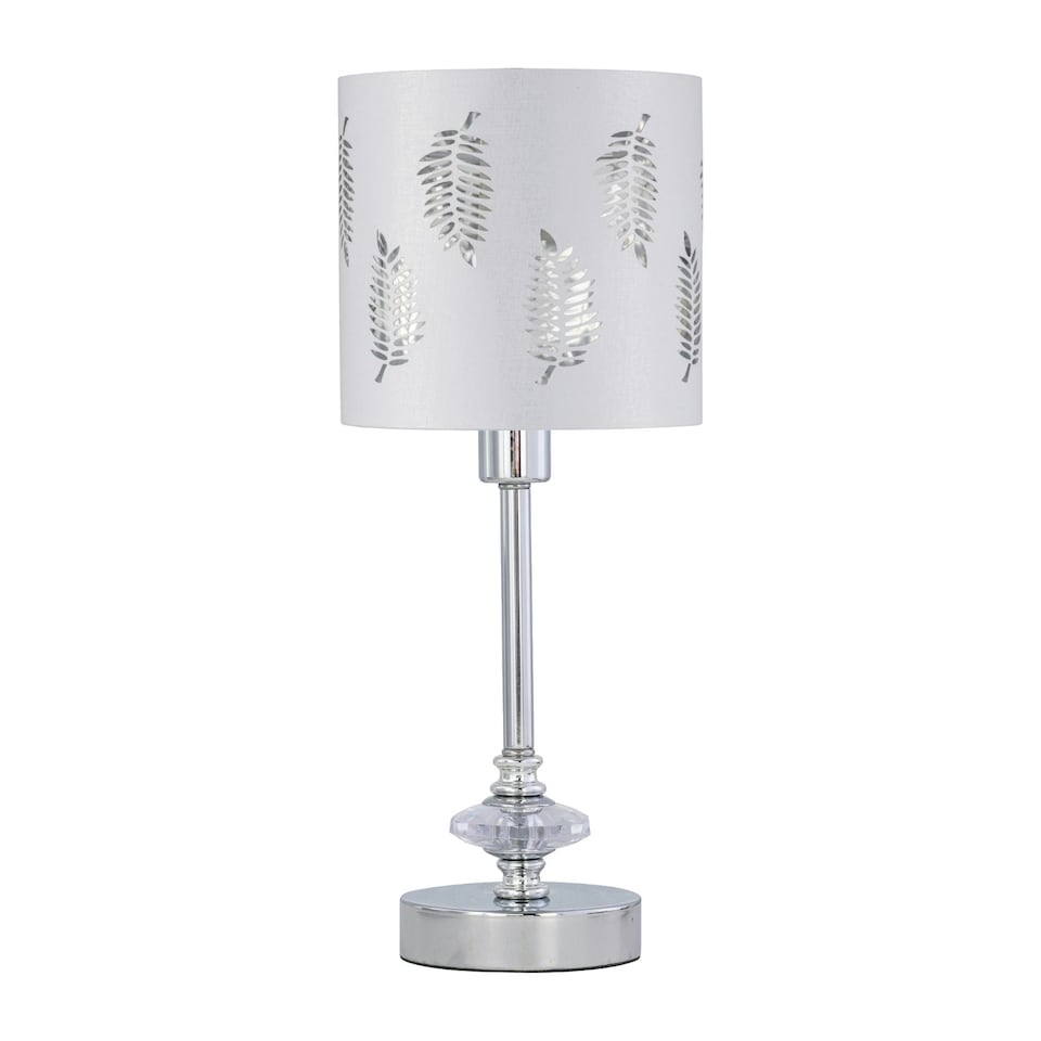 image 1 of Chrome Jewelled Table Lamp with White Fern Shade Chrome | White