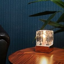ValueLights Modern Glass Ice Cube Touch Table Lamp With Copper Base