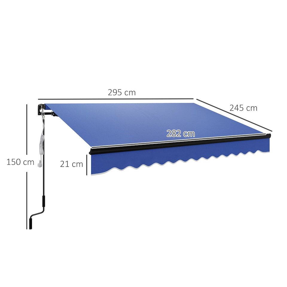 image 1 of Outsunny 3 x 2.5m Electric Awning with LED Light and Remote Controller Blue | Blue | 1