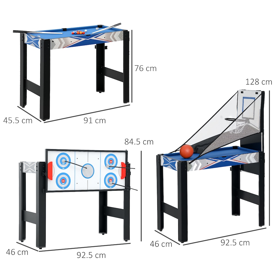 image 1 of SPORTNOW 5-in-1 Multi Games Table, Mini Pool Table Tennis Hockey Table, Basketball Arcade Game, Archery, Blue