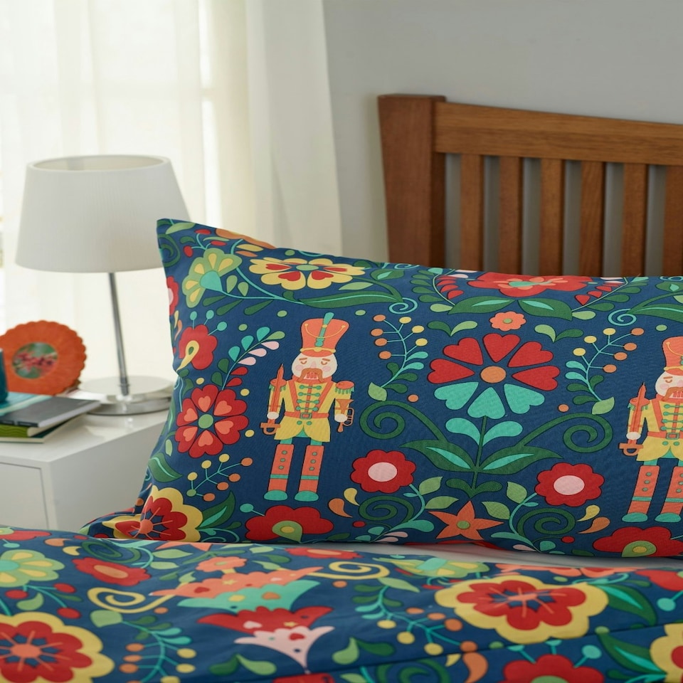 image 1 of Nutcracker Folkloric Print Duvet Cover Set – 200 Thread Count Easycare Breathable Bedding Multi | King