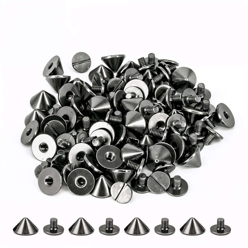 image 1 of 9.5 x 6mm Cone Spike Studs Screw Back for Leather Craft - 50pcs