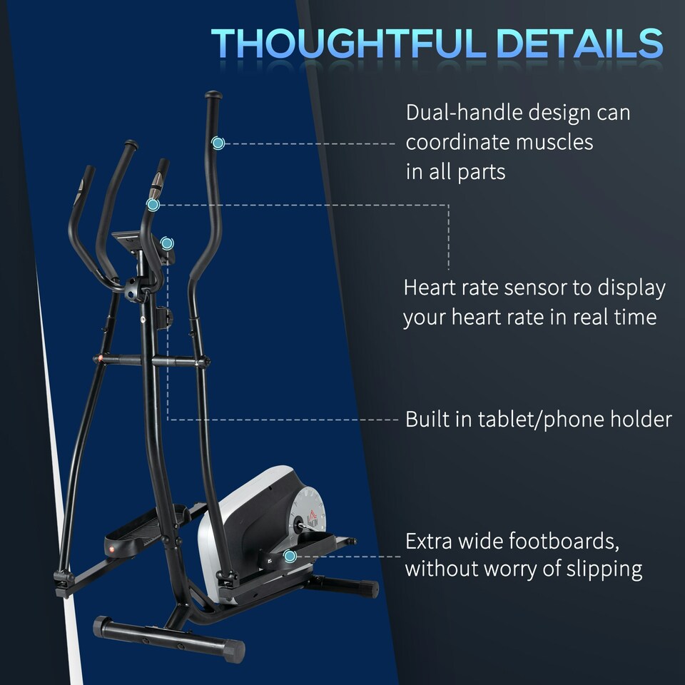 image 1 of HOMCOM Elliptical Cross Trainer w/ Adjustable Resistance, LCD Monitor, Wheels