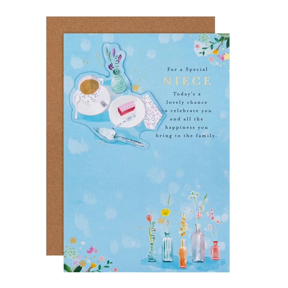 image 1 of Tea & Flowers Design Niece Birthday Card