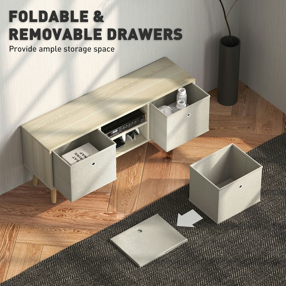 image 1 of HOMCOM Modern TV Cabinet Stand w/ Shelves & Drawers, Bedroom Natural
