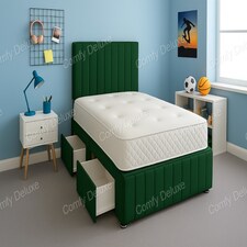 Green Plush 4ft Small Double  Divan Bed Set Headboard & Footboard - 4 Drawers
