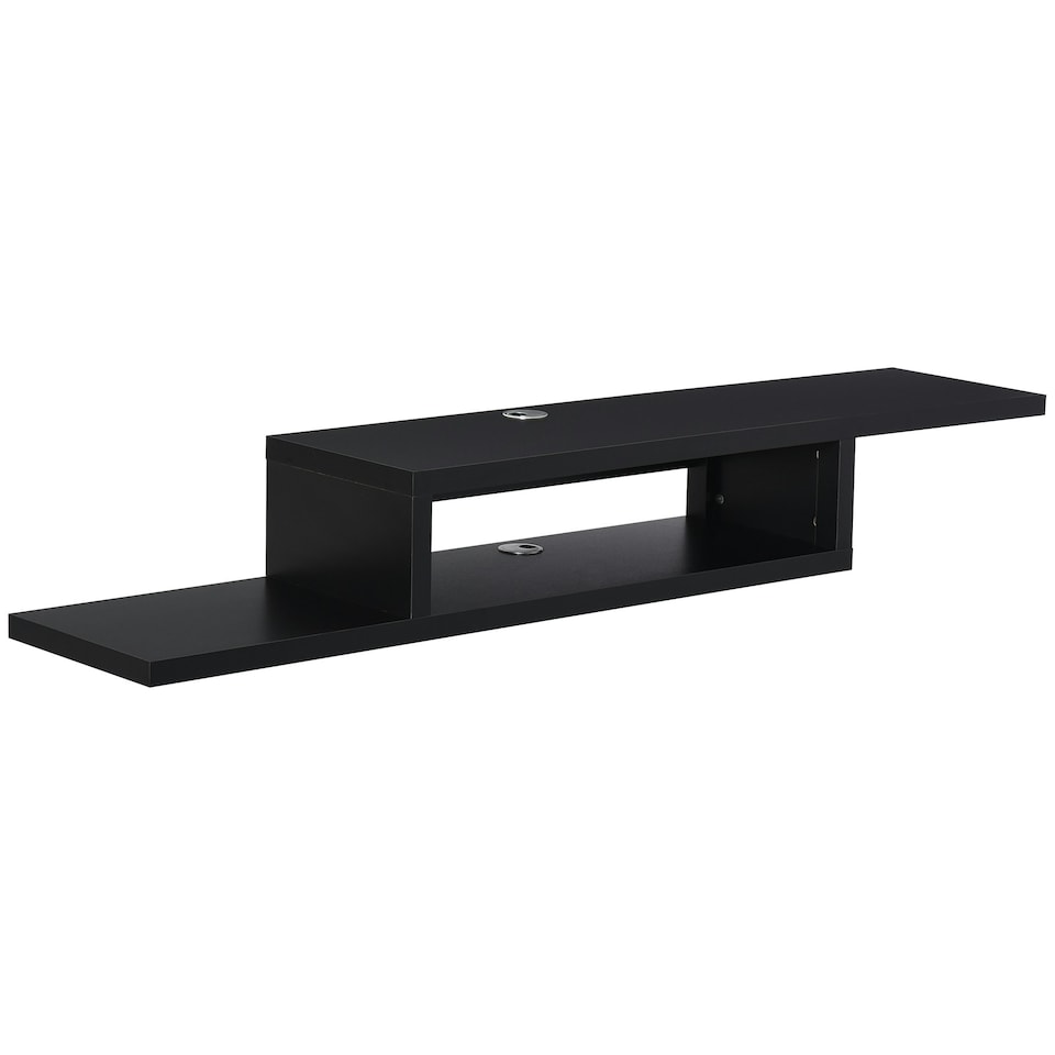 image 1 of HOMCOM Wall Mounted Media Console Floating TV Stand with Shelf Black