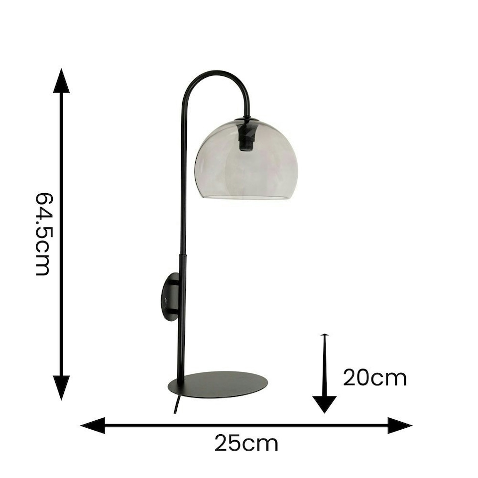 image 1 of ValueLights Glenn Smoked Glass Globe Shade Wall Light with Matte Black Shelf with LED Bulb | Black