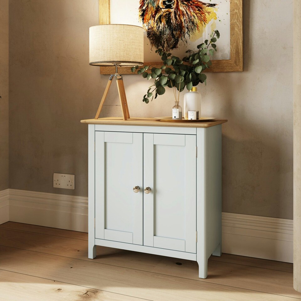 image 1 of Taberno Oak 2 Door Compact Sideboard Linen White White