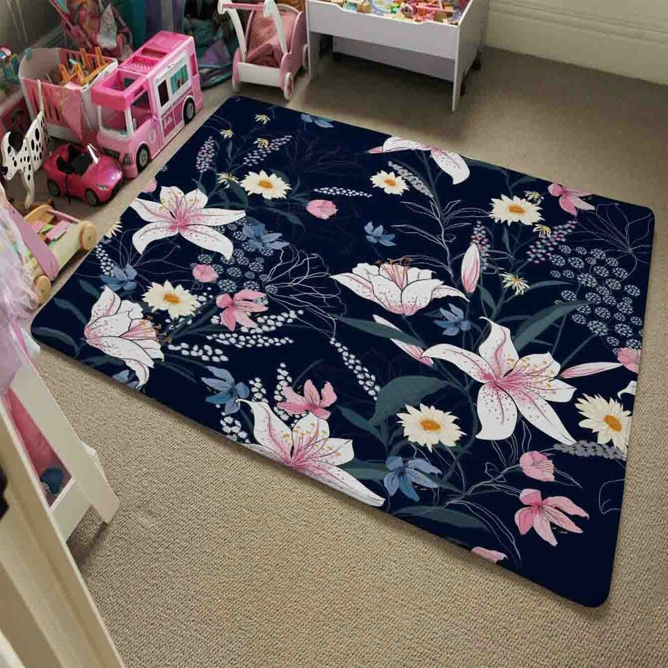 image 1 of Tropical White & Pink Flowers (Rug) Pink | XL: 160x230cm