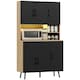image 1 of HOMCOM Tall Kitchen Cupboard with LED Lights and Adjustable Shelves, Oak | Black | Oak | 100W x 40D x 176H cm