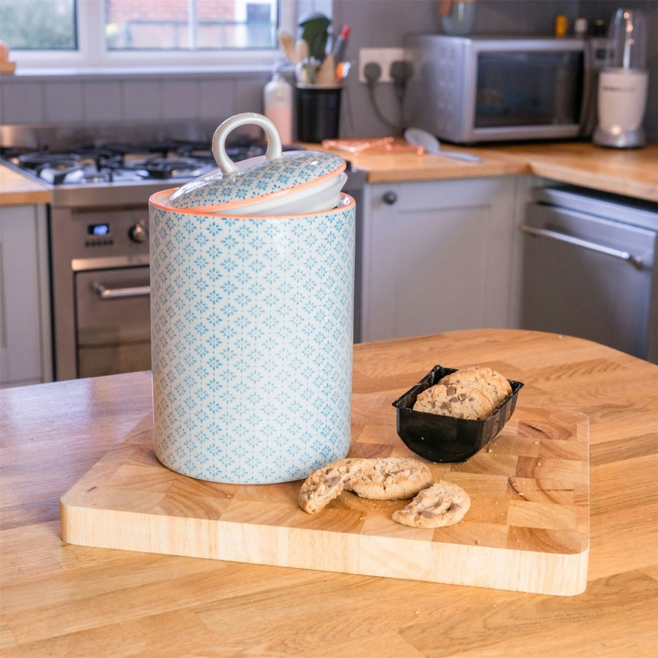 image 1 of Nicola Spring Hand-Printed Kitchen Canister - 15.5cm - Blue