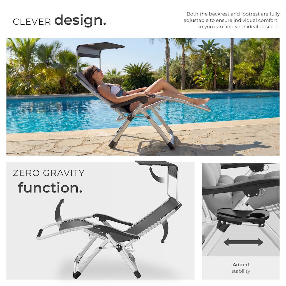 image 1 of Sun Lounger Cirrus with Plush Padding, Built-in Sun Shade and Folding Function | Black | black | One Size | 2