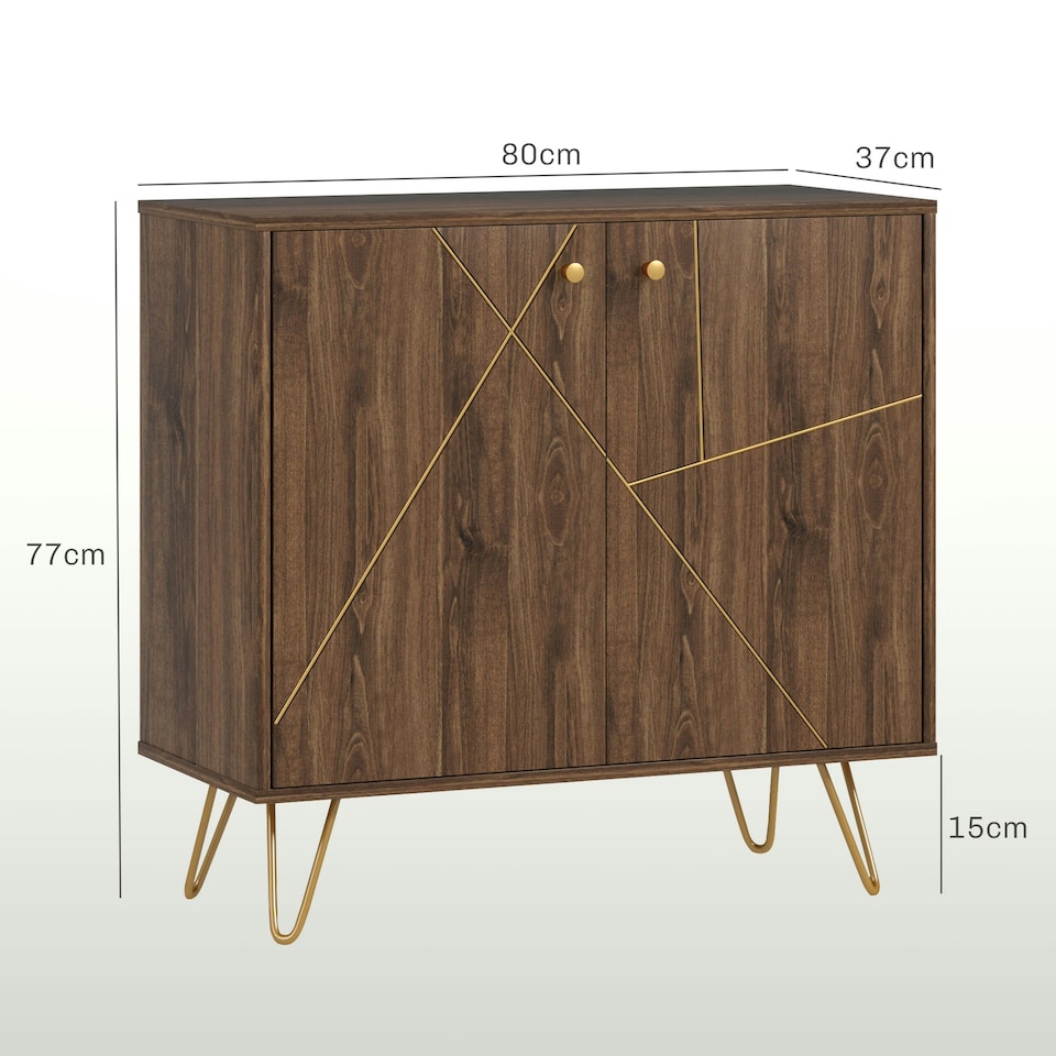 image 1 of HOMCOM Sideboard Storage Cabinet with Luxurious Steel Lines Steel Legs Brown Brown