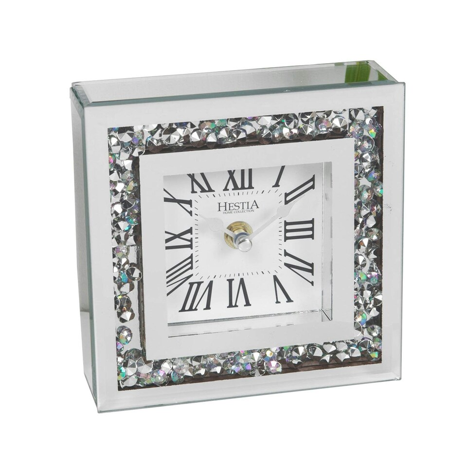 image 1 of Hestia Crystal Border Mantel Clock Silver