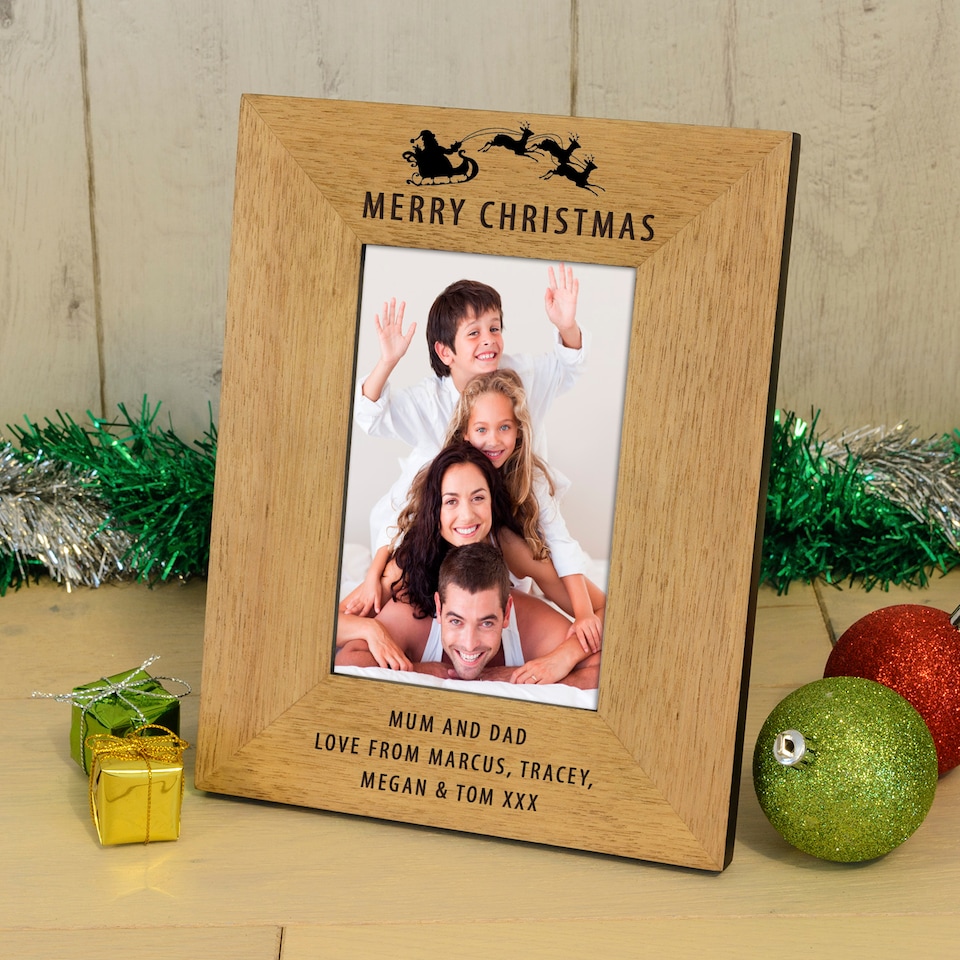 image 1 of Personalised Merry Christmas Wood Picture Frame 6x4 for Parents