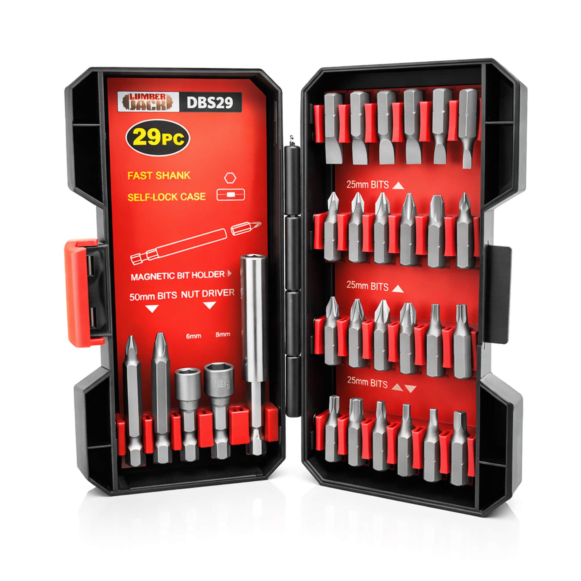 Lumberjack 29 Piece Screwdriver Bit Multi-functional Tool Set in Box in Red