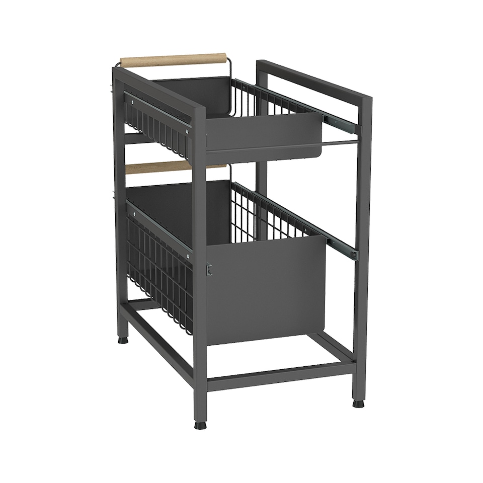 image 1 of Living and Homr Kitchen Pull-Out Storage Organiser for Cabinet, Black, Double Layer-M | Black