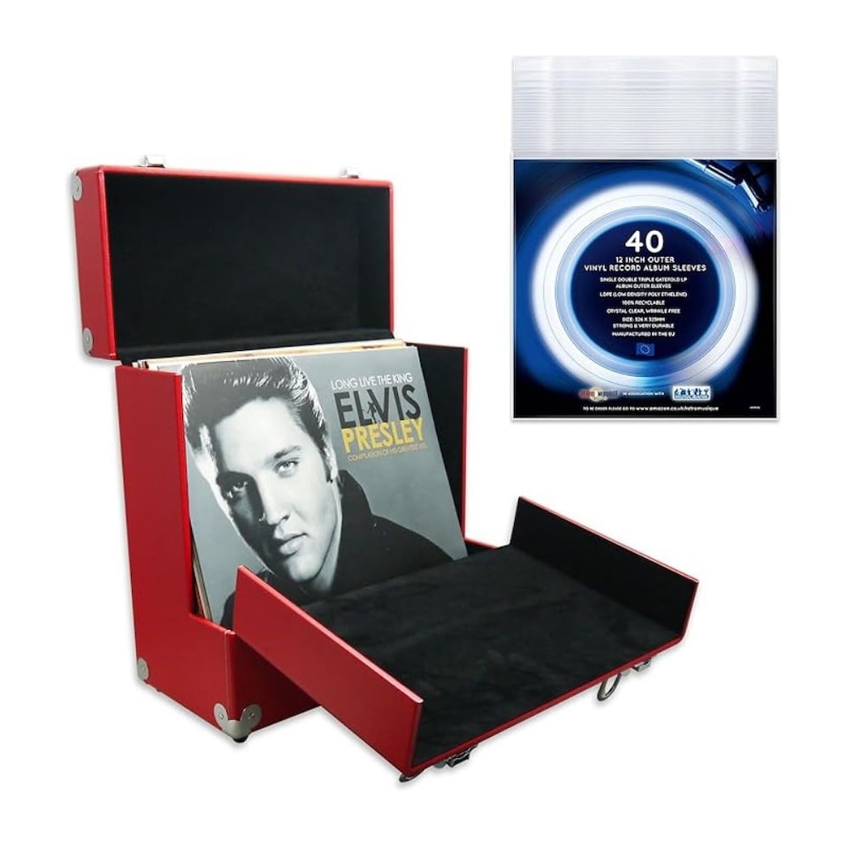 12 inch PU Wooden LP Vinyl Case, Red, with 35 PP sleeve