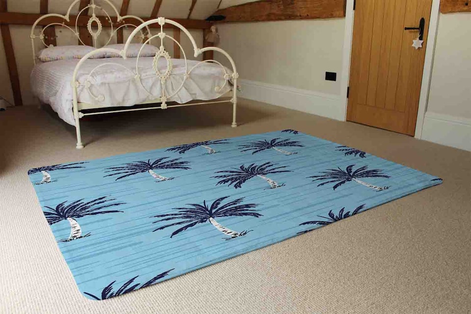 image 1 of Palm Trees On Blue Rug | Multi