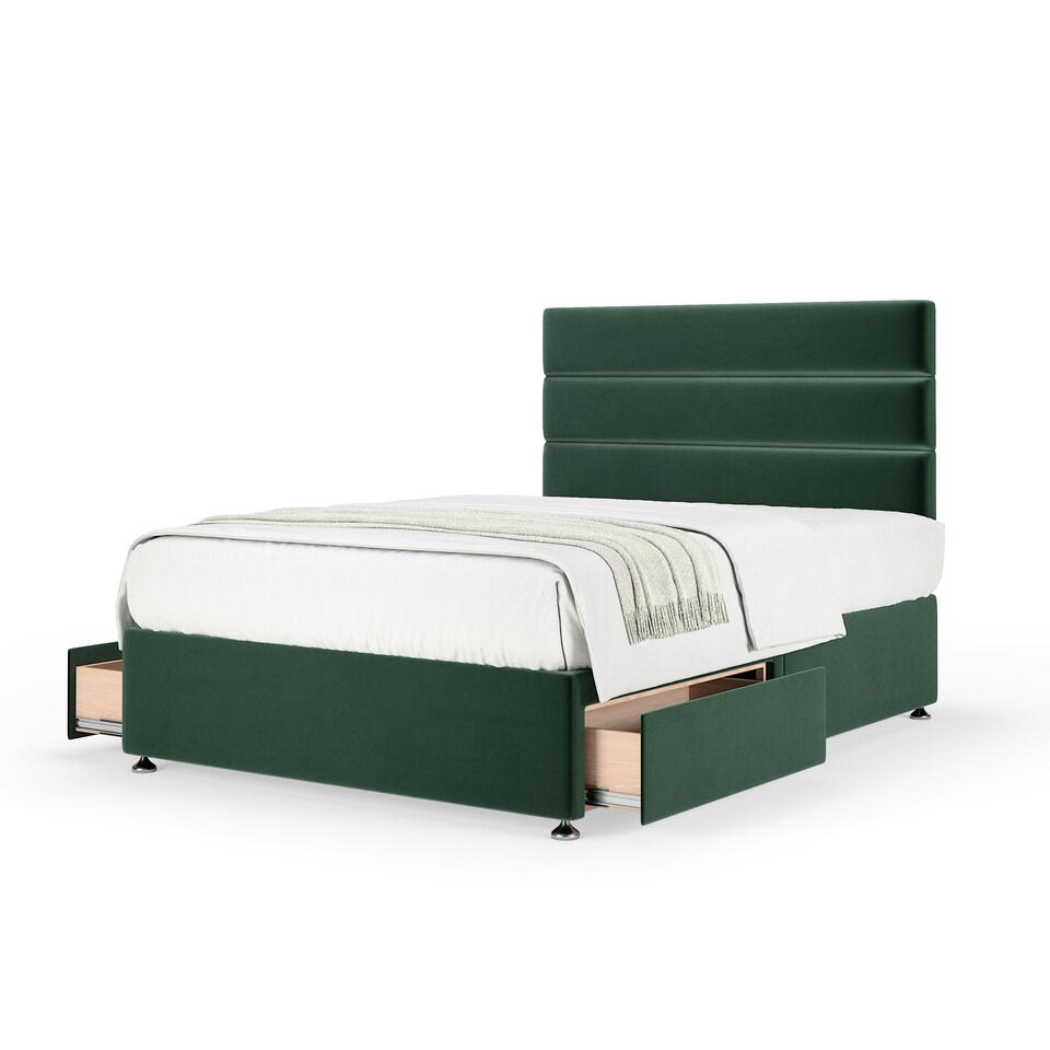 image 1 of Signature Platinum 2000 Pocket Sprung Green Plush Velvet 2 Drawer Divan Set And Milan Headboard Double