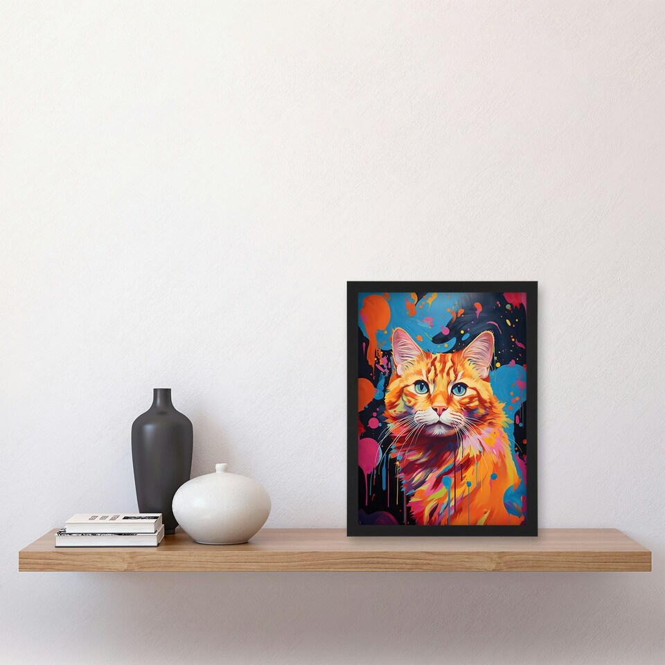 image 1 of Orange Tabby Cat Lover Gift Pet Portrait Black Framed Wall Art Print A4