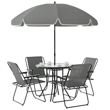 Outsunny 6 Pieces Garden Furniture Set with Parasol, Folding Chairs, Cream 