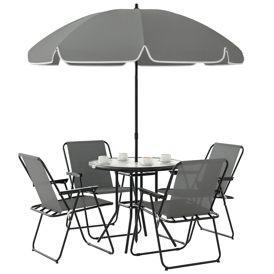 image 1 of Outsunny 6 Pieces Garden Furniture Set with Parasol, Folding Chairs, Cream