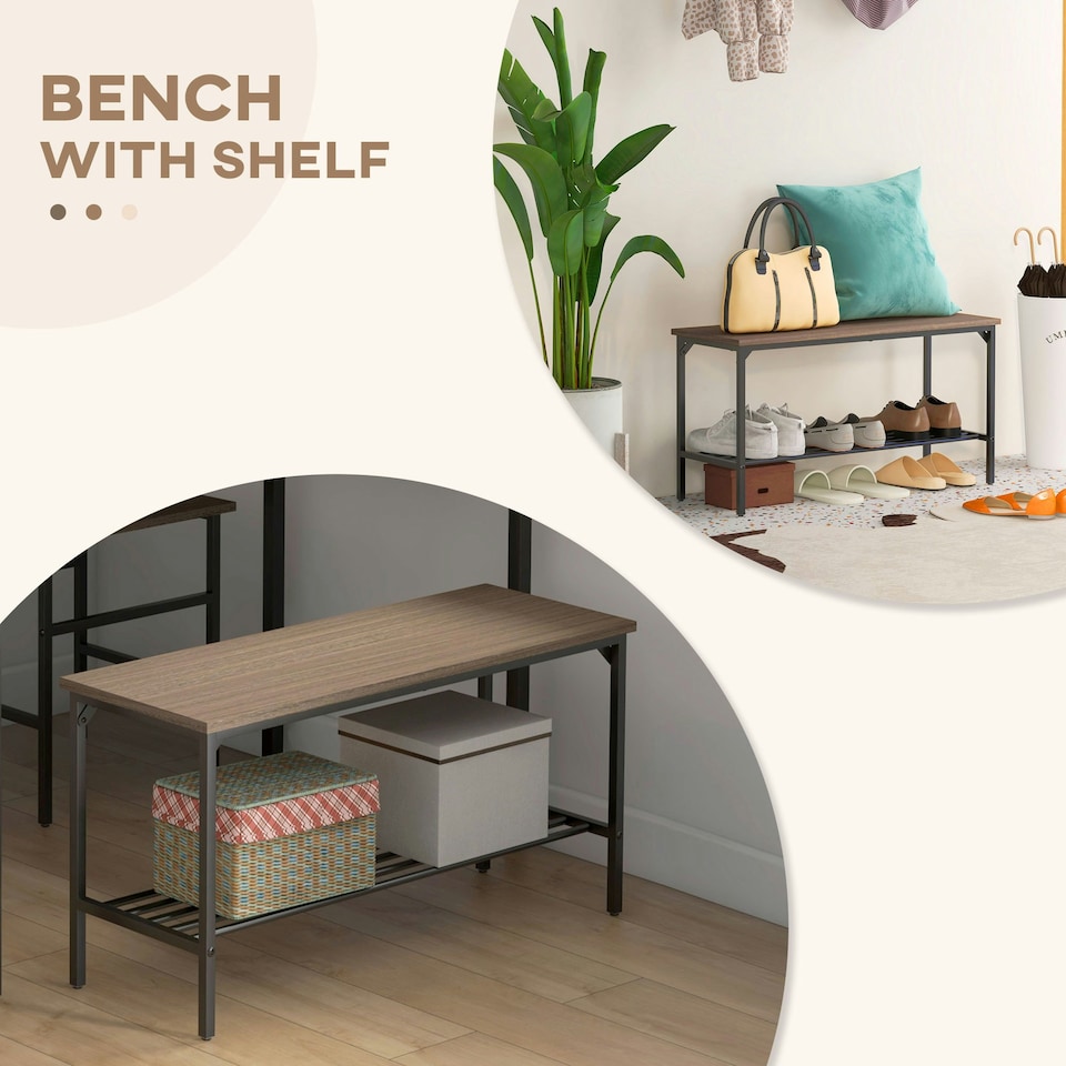 image 1 of HOMCOM Dining Table and Chairs Set of 4 with 2 Chairs Bench for Kitchen Grey
