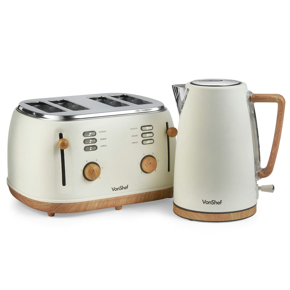 image 1 of VonShef 3000W Kettle and 1500W Toaster Bundle Set Cream