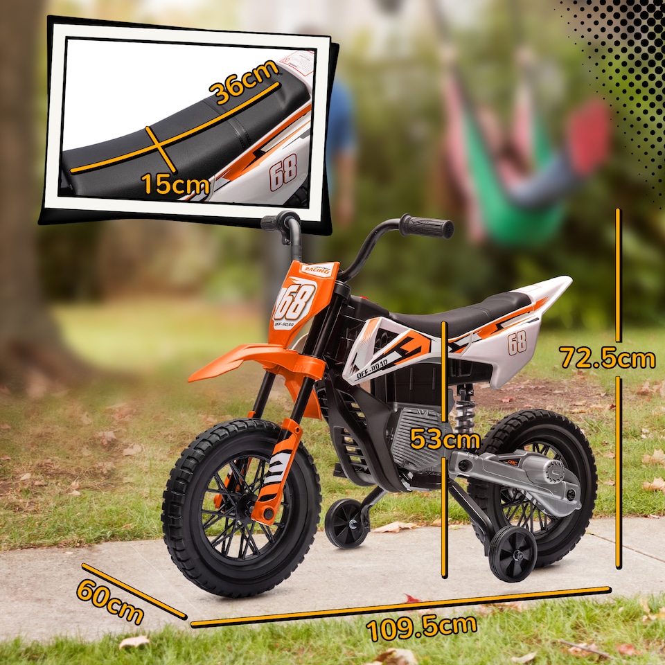 image 1 of AIYAPLAY 12V Ride On Motorbike with Removable Training Wheels, Orange