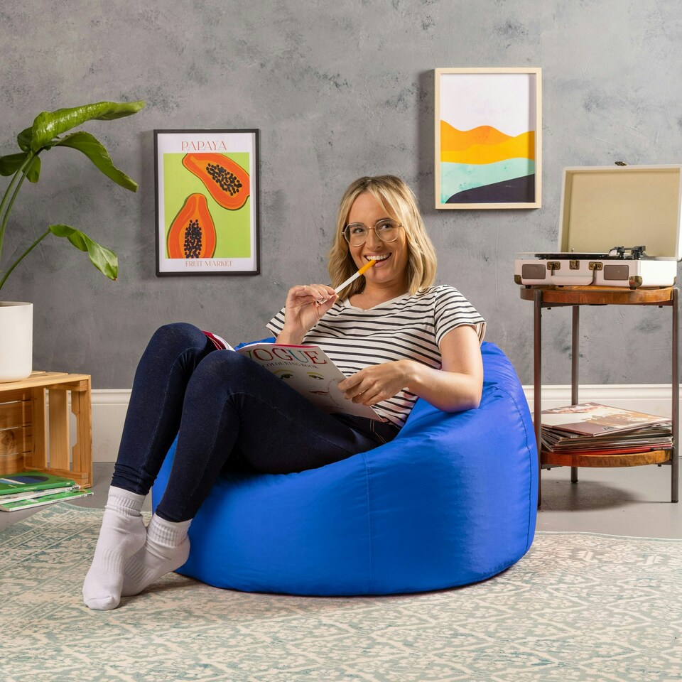 image 1 of icon Classic Indoor Outdoor Bean Bag Blue Bean Bag Chair Blue | Blue