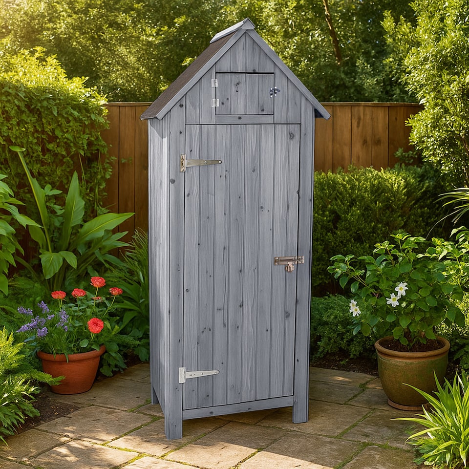image 1 of JSH Bideford Tall 180cm Wooden Garden Storage Shed Unit with Pitched Roof - Grey