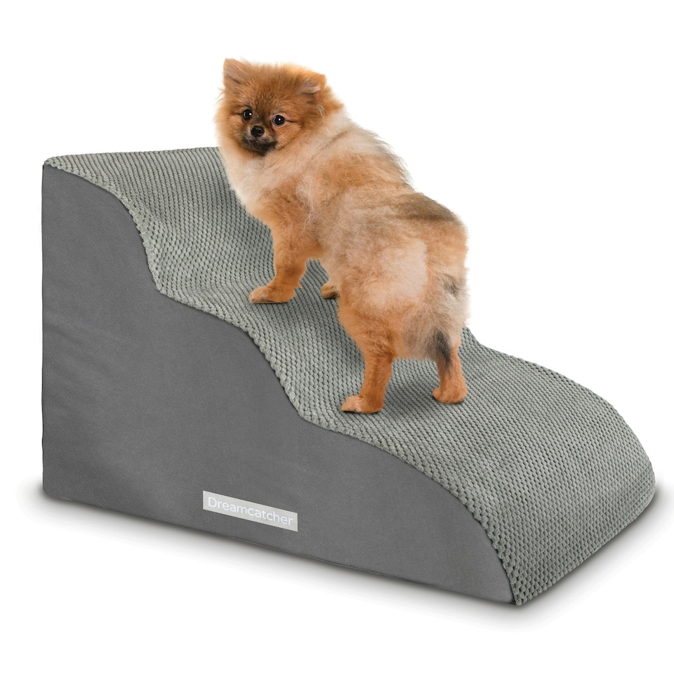 image 1 of Dreamcatcher 3 Step Dog Stairs for Bed 60x40x40cm, High Density Foam Ramp | Grey | Grey | 3 | 1