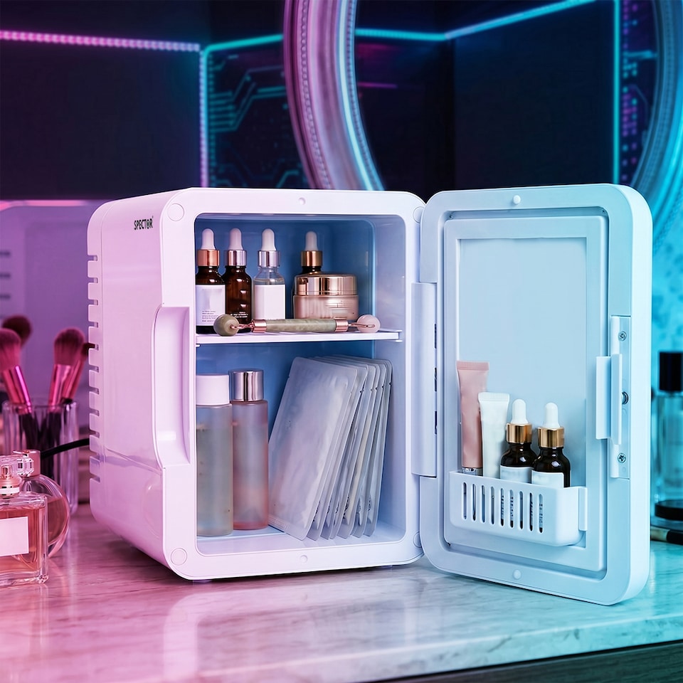 image 1 of Spector Portable Camping Fridge Freezer, Heat & Cool, 7 LED Lights, White
