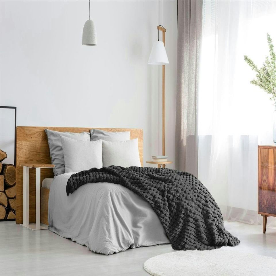 image 1 of Lush Faux Rabbit Fur Black Throw 127x152cm