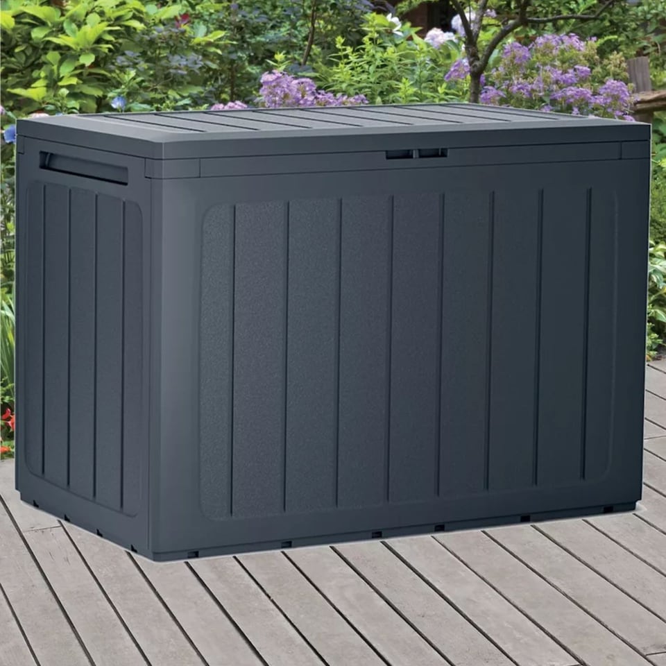 image 1 of Anthracite Garden Storage Box - Wood Design | Black | Vertical Stripes | 1