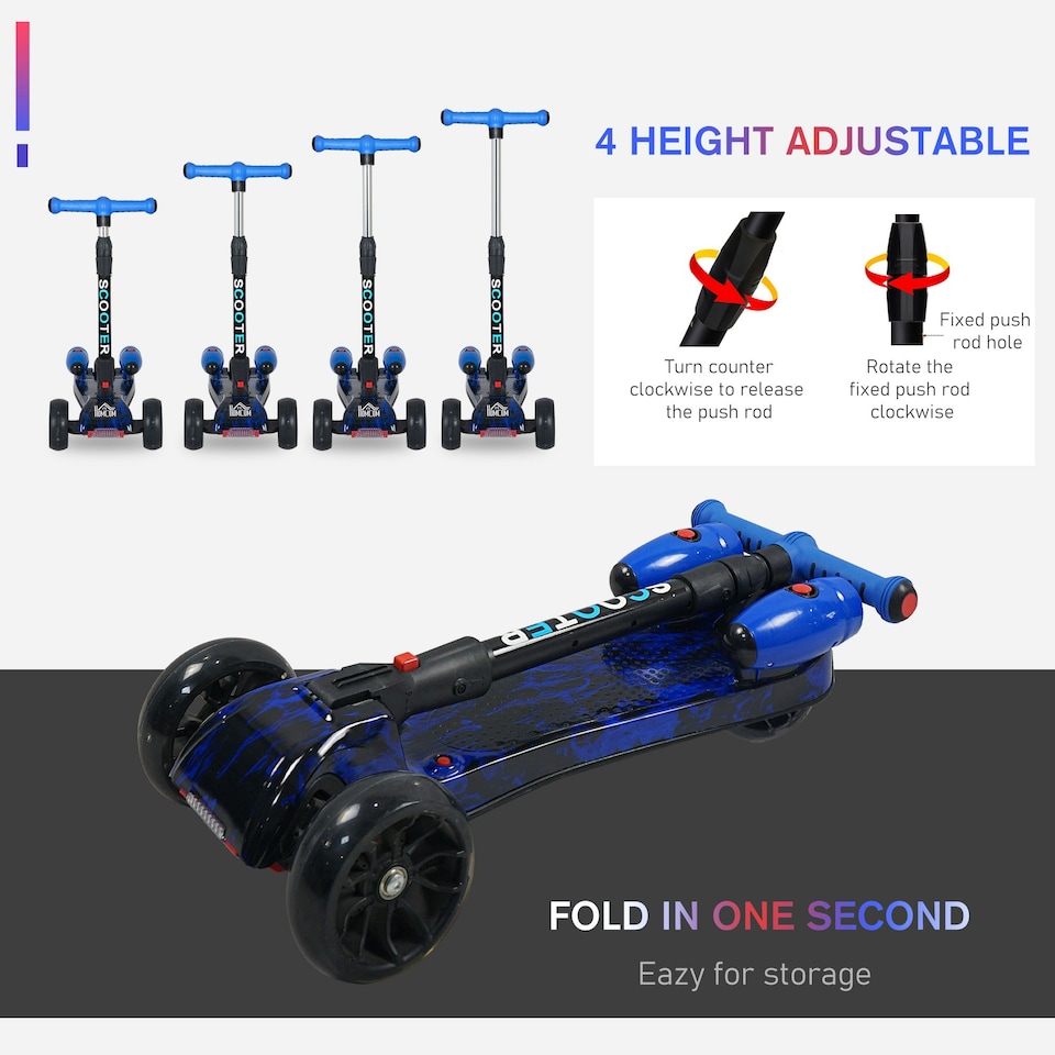image 1 of HOMCOM Child 3-Wheel Scooter Light Music Water Spray Rechargeable 3-6 Yrs Blue