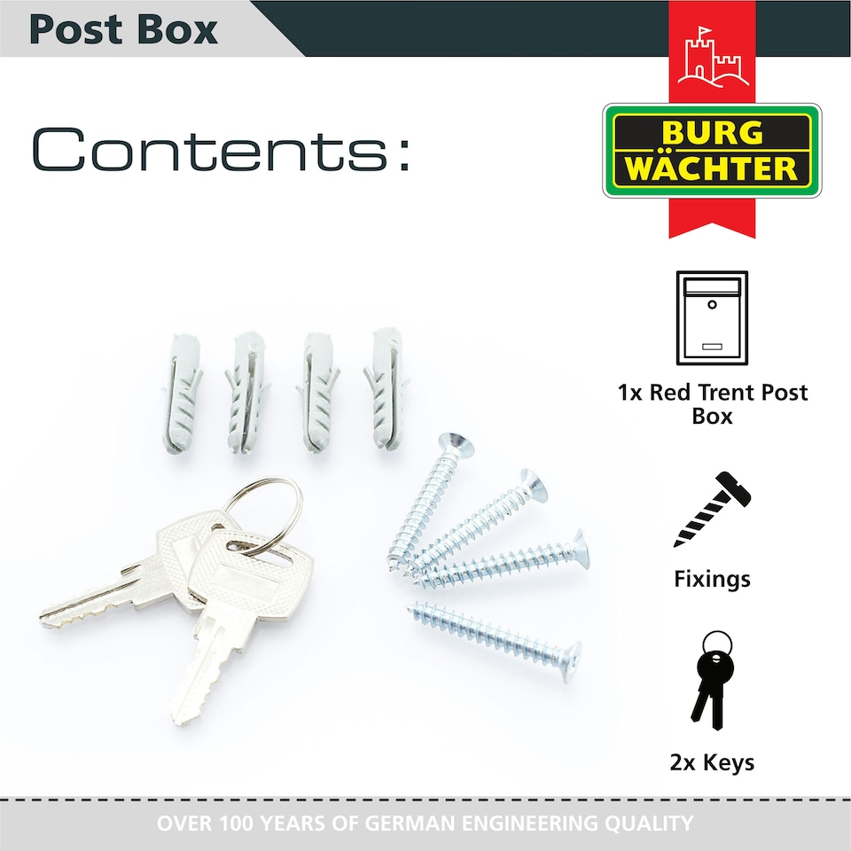image 1 of Burg-Wachter Trent Wall Mounted Galvanised Steel Lockable Post Box - 26x34x9cm Red