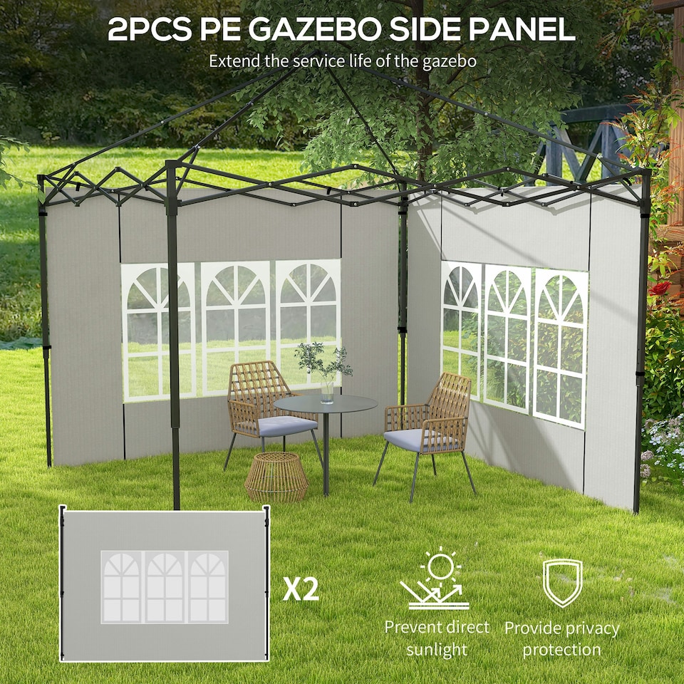 image 1 of Outsunny Gazebo Side Panels for 3x3(m) or 3x6m Gazebo Canopy, 2 Pack, White