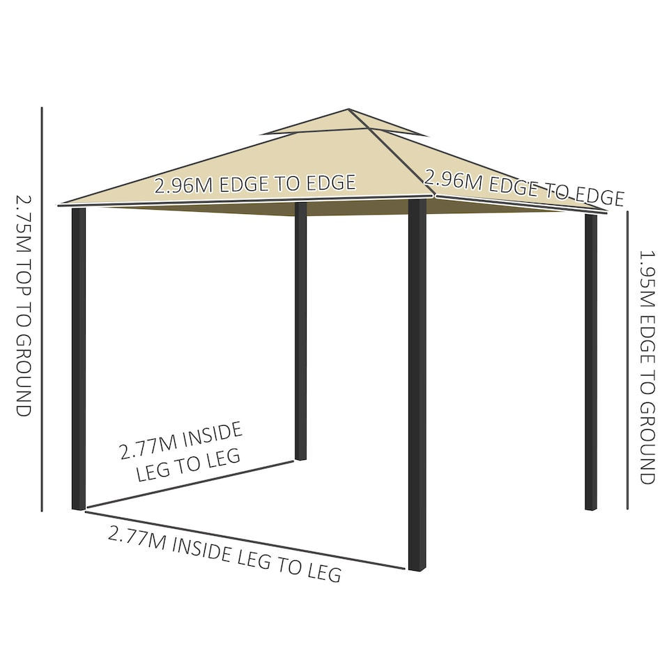 image 1 of Outsunny 3 x 3m Patio Gazebo Canopy Garden Pavilion Tent Shelter with 2 Tier Water Repellent Roof, Mosquito Netting and Curtains, Aluminium Frame, Beige