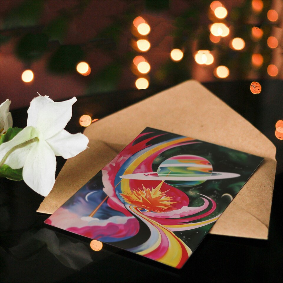 image 1 of Abstract Colourful Planet Space Artwork Galaxy Birthday Card