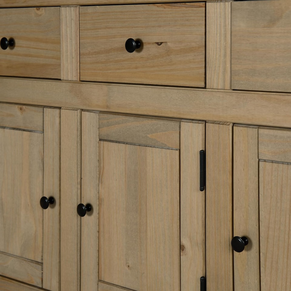 image 1 of Panama Sideboard 3 Door 3 Drawer Solid Pine Wood Waxed Oak Finish