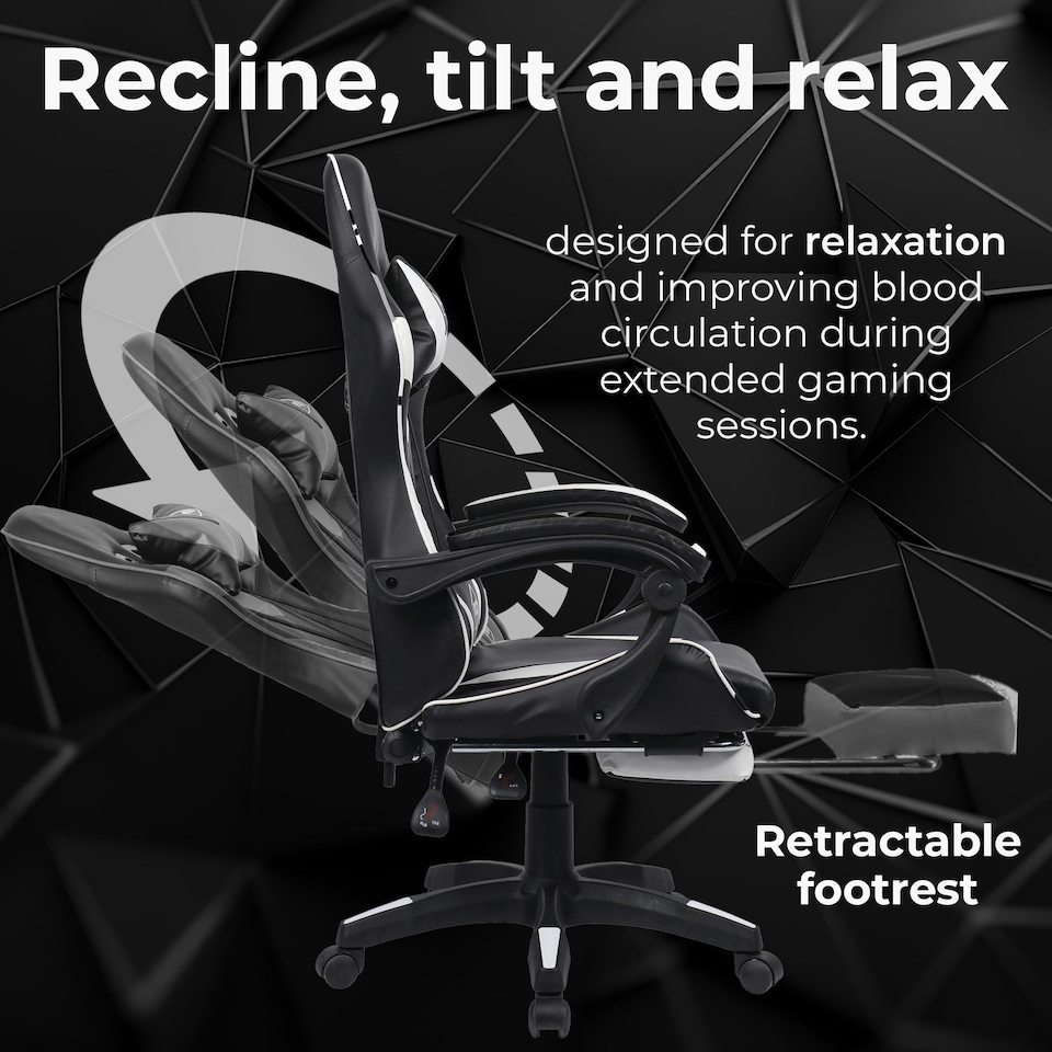 image 1 of White/Black Massage Leather Gaming Chair with Footrest