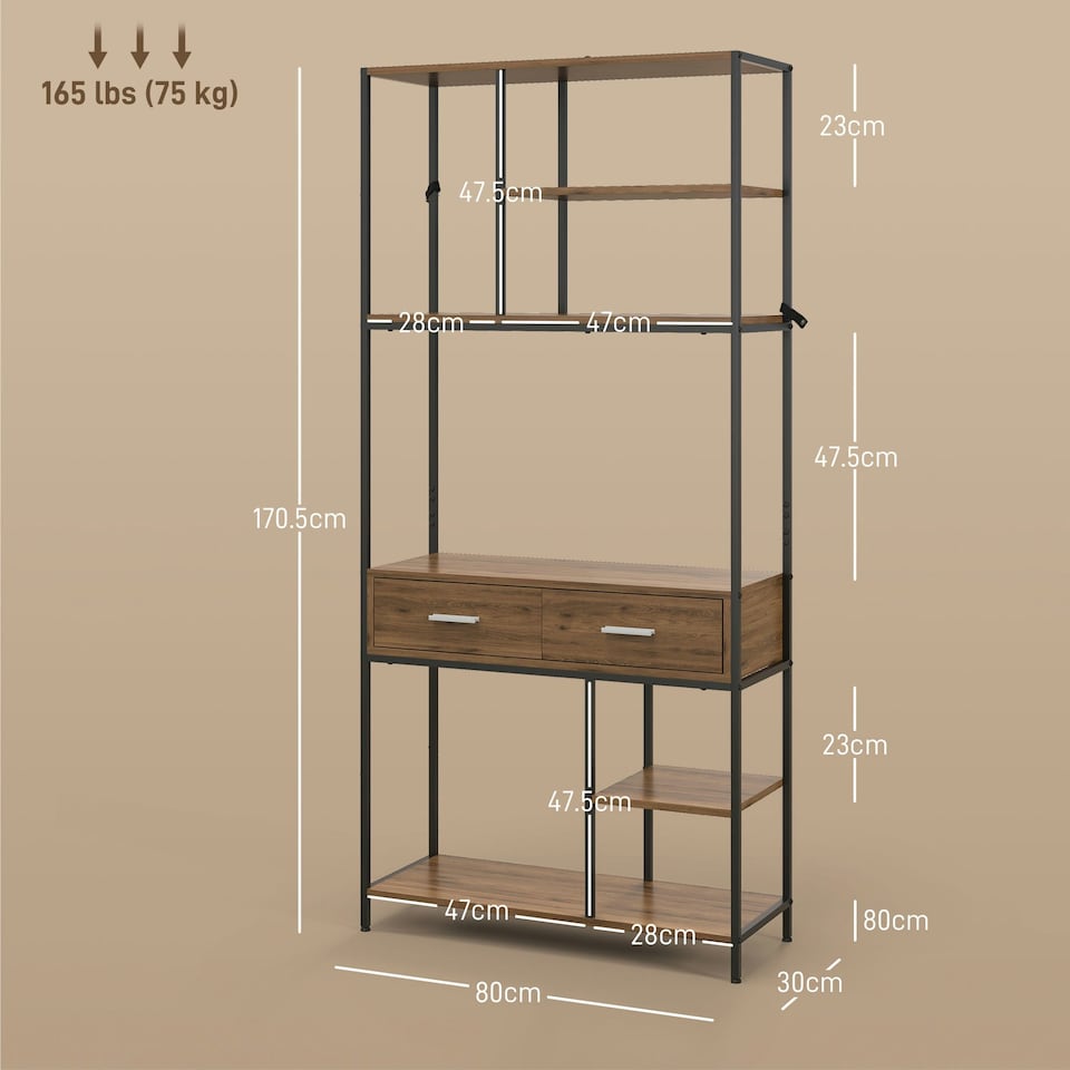 image 1 of HOMCOM 5 Tier Free Standing Book Shelf with 2 Drawers for Study, Living Room