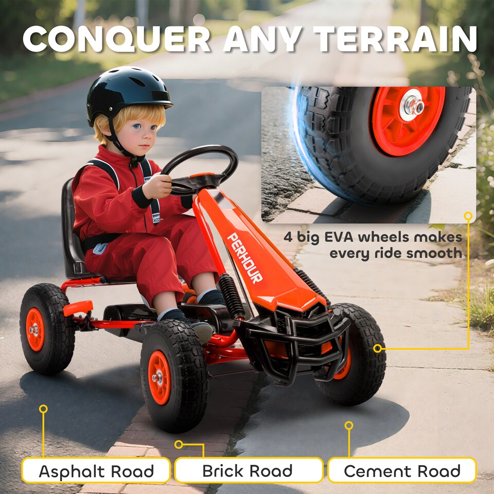 image 1 of AIYAPLAY Kids Pedal Go Kart with Adjustable Seat, EVA Tyres, Brake, Red