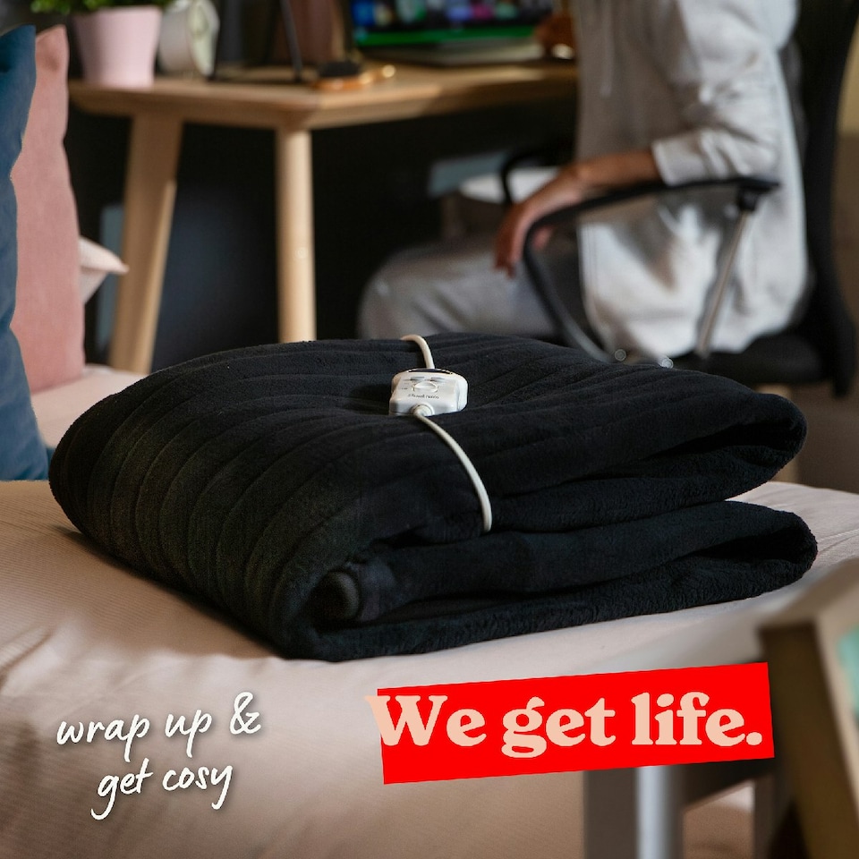 image 1 of Russell Hobbs RHHT1004BLA Electric Blanket Black Heated Throw Microfleece Black